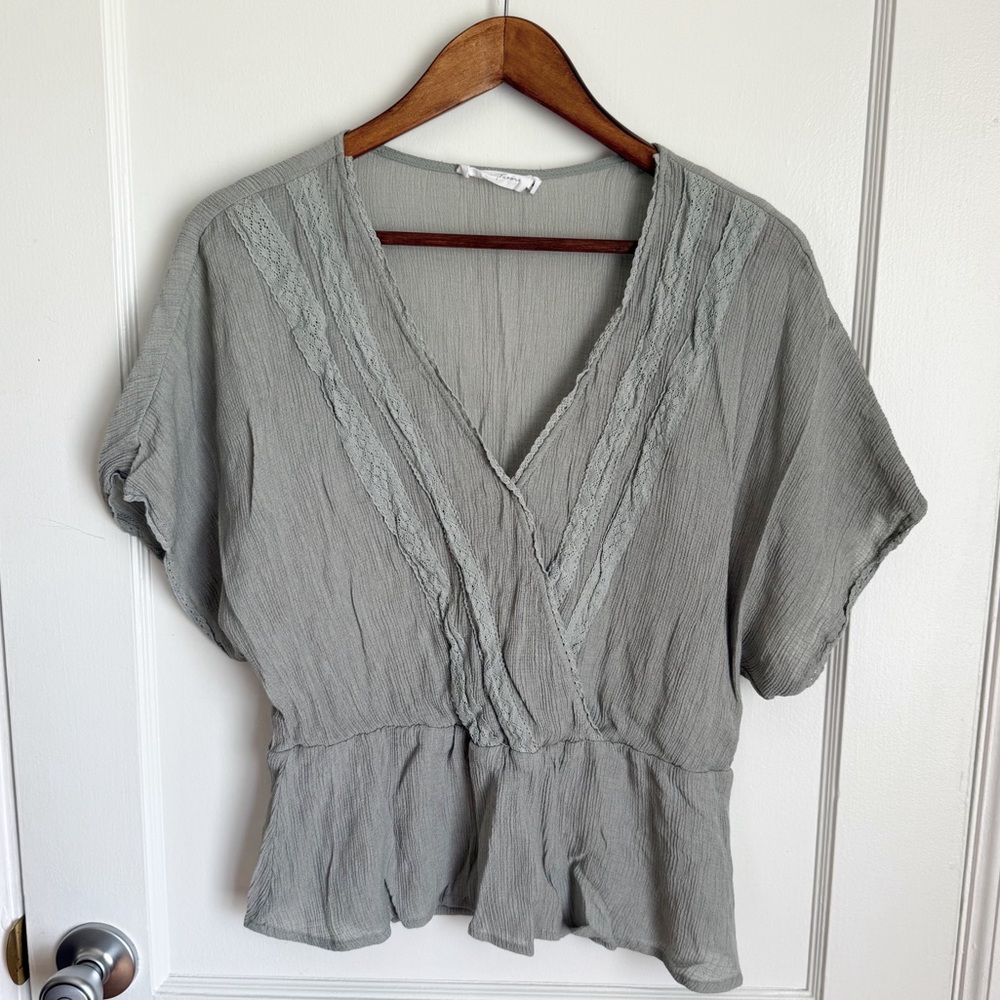All in Favor Sage Short Sleeve Blouse